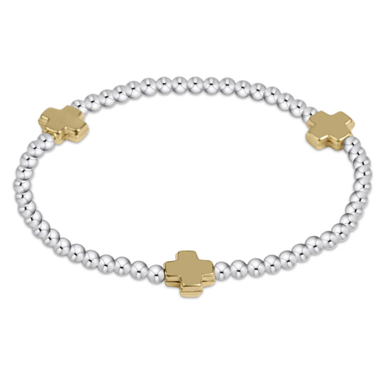 Signature Cross Sterling Mixed Metal - 3MM Bead Bracelet