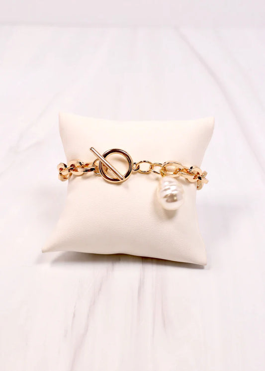 Elmsdale Link Bracelet with Pearl Gold