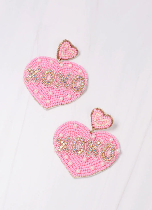 XOXO Embellished Heart Earring Light Pink