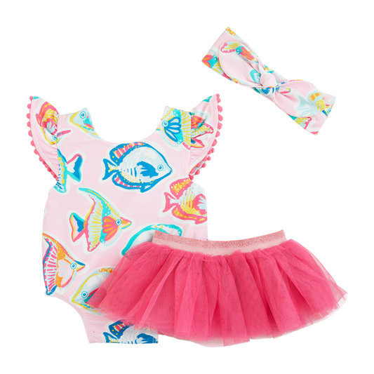 Girls' Fish Reversible Swimsuit Set