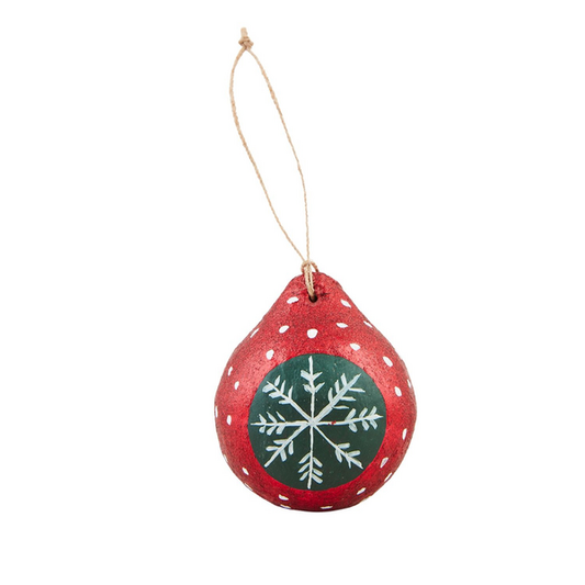 Red Glitter Snowflake Painted Papier-Mache Ornament