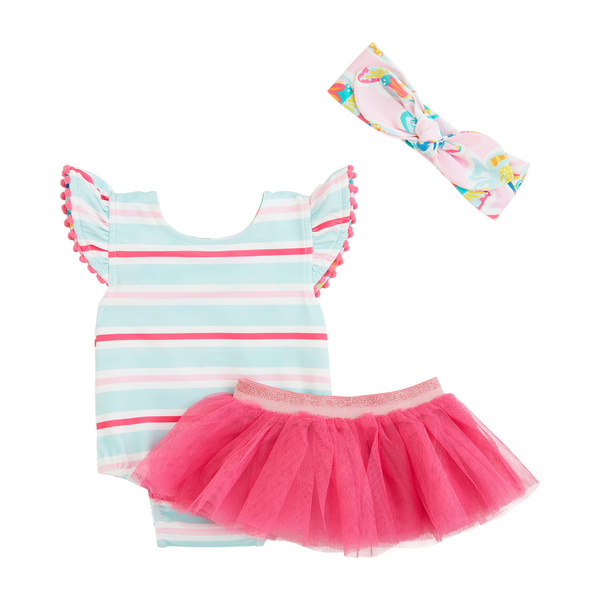 Girls' Fish Reversible Swimsuit Set