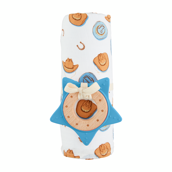 Cowboy Swaddle & Teether Set